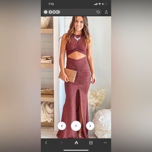 Chocolate Glitter Ruched Maxi Dress With Cut Out